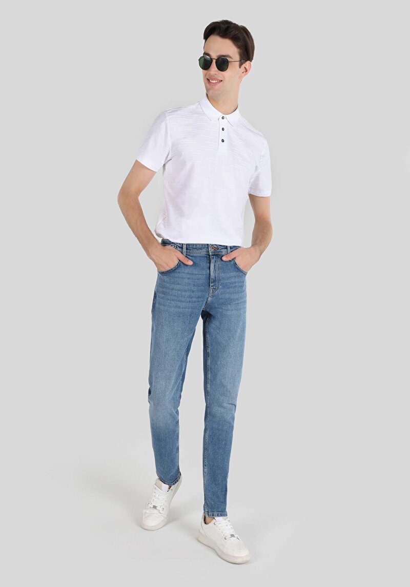 Slim Fit Erkek İndigo Jean Pantolon