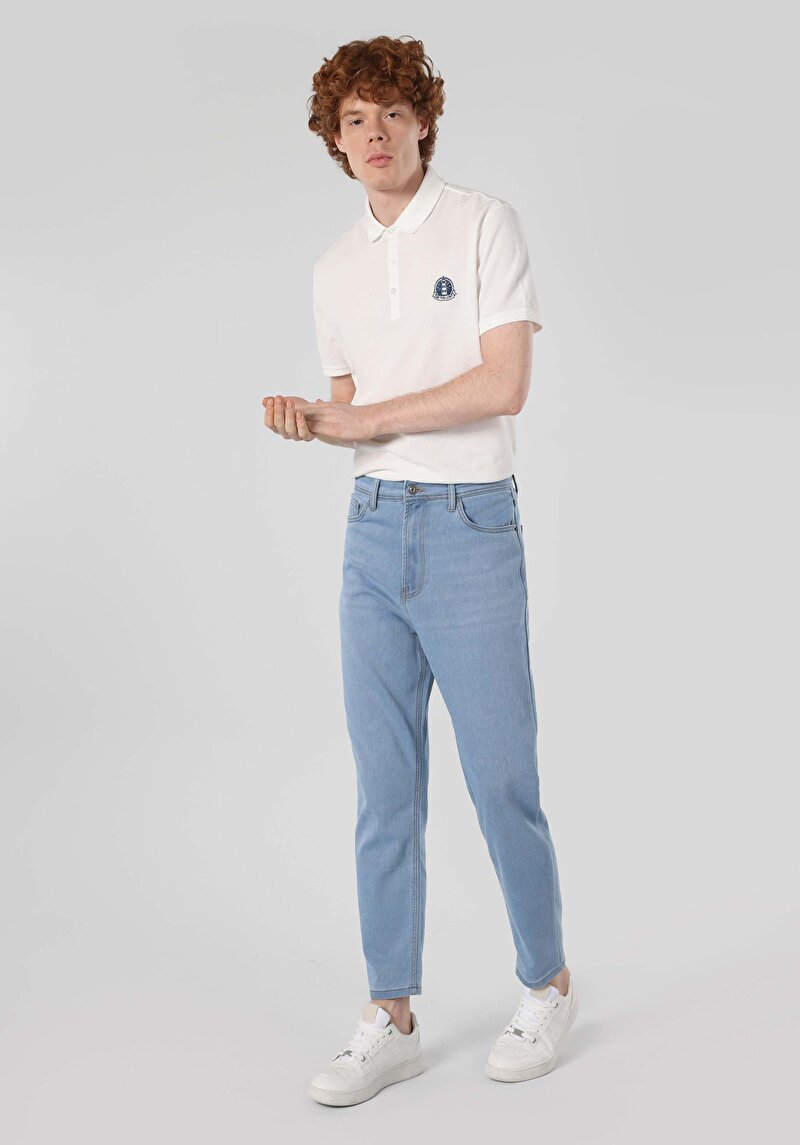 Straıght Fıt Orta Bel Düz Paça Erkek Mavi Pantolon