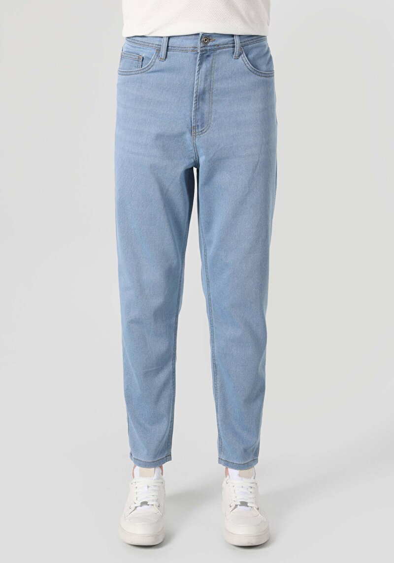 Straıght Fıt Orta Bel Düz Paça Erkek Mavi Pantolon