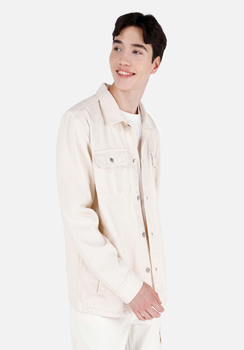 Regular Fit Klasik Yaka Düz Erkek Bej Uzun Kol Gömlek