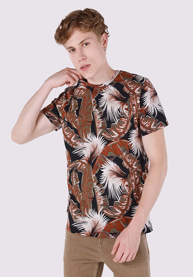 Regular Fit Yuvarlak Yaka Baskılı Cepsiz Erkek Çok Renkli Kısa Kol Tişört