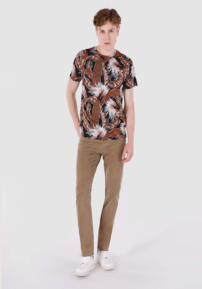 Regular Fit Yuvarlak Yaka Baskılı Cepsiz Erkek Çok Renkli Kısa Kol Tişört