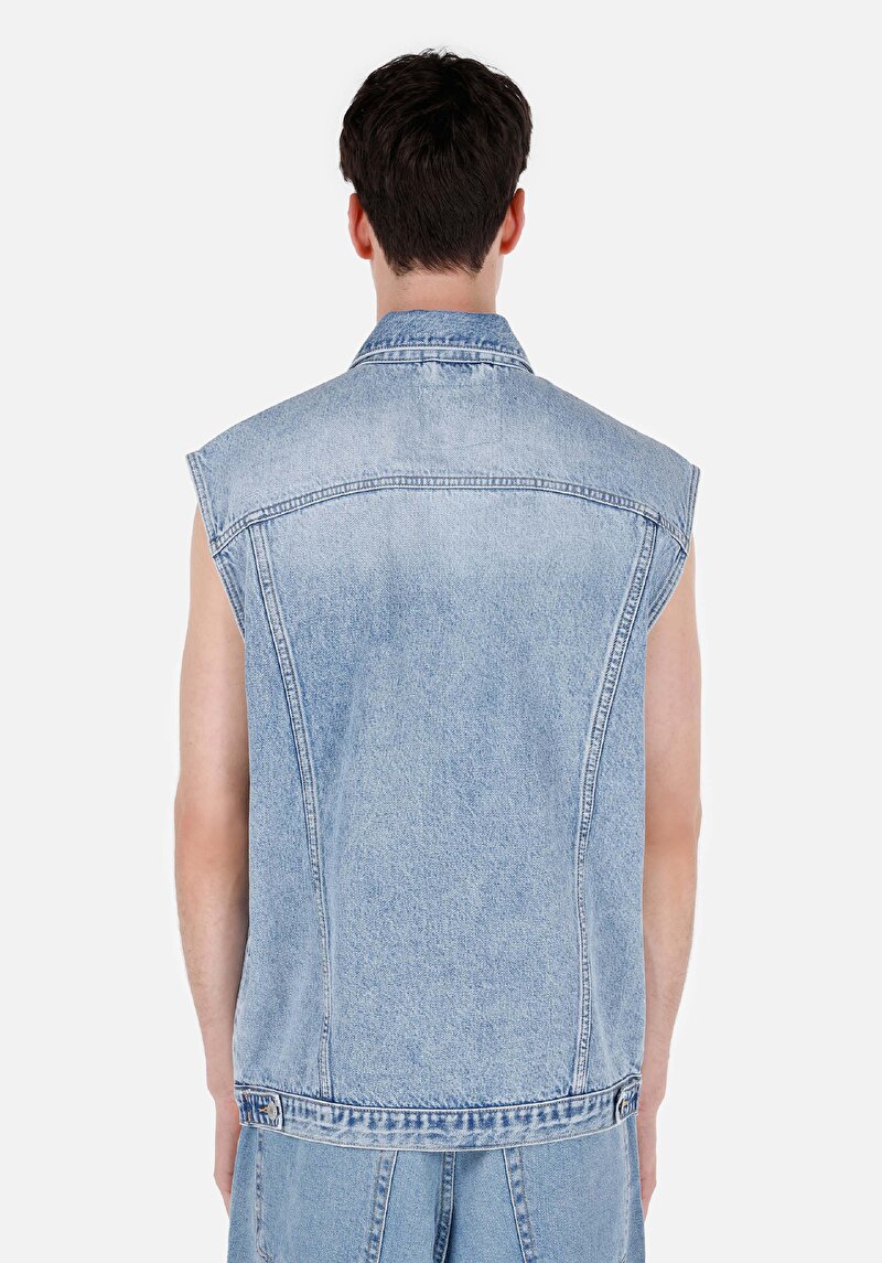 Oversize Klasik Yaka Düğmeli Astarsız Erkek Lacivert Yelek