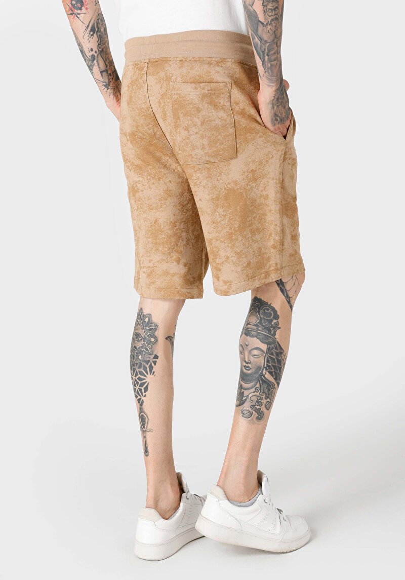 Regular Fit Orta Bel Baskılı Erkek Kahverengi Şort