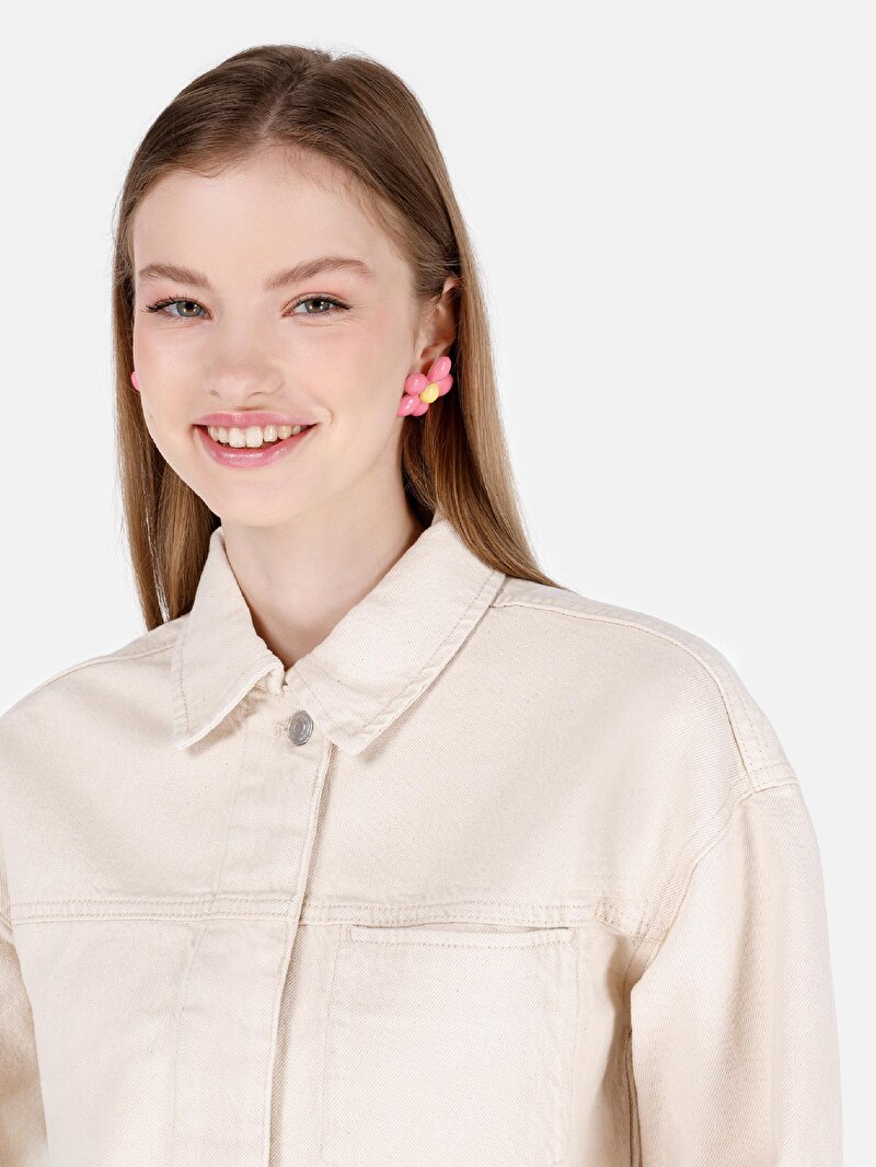 Oversize Fit Düğmeli Astarsız Kadın Beyaz Ceket