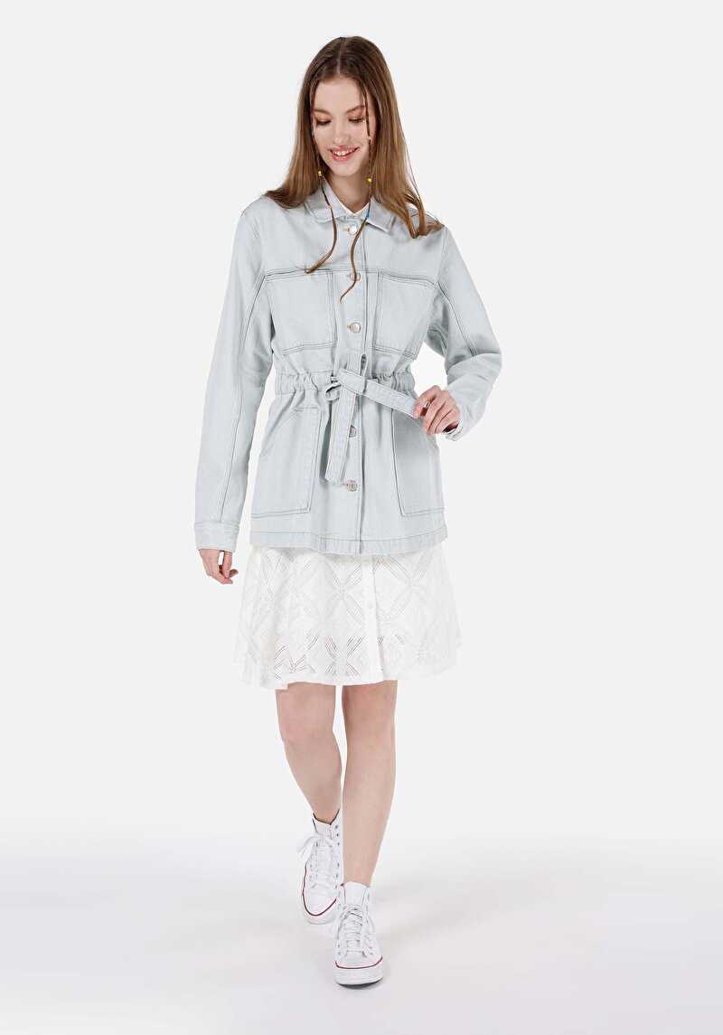 Regular Fit Düğmeli Astarsız Kadın Mavi Ceket