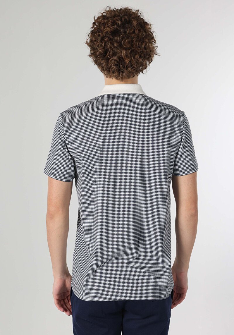 Regular Fit Polo Yaka Jakarlı Erkek Mavi Kısa Kol Tişört