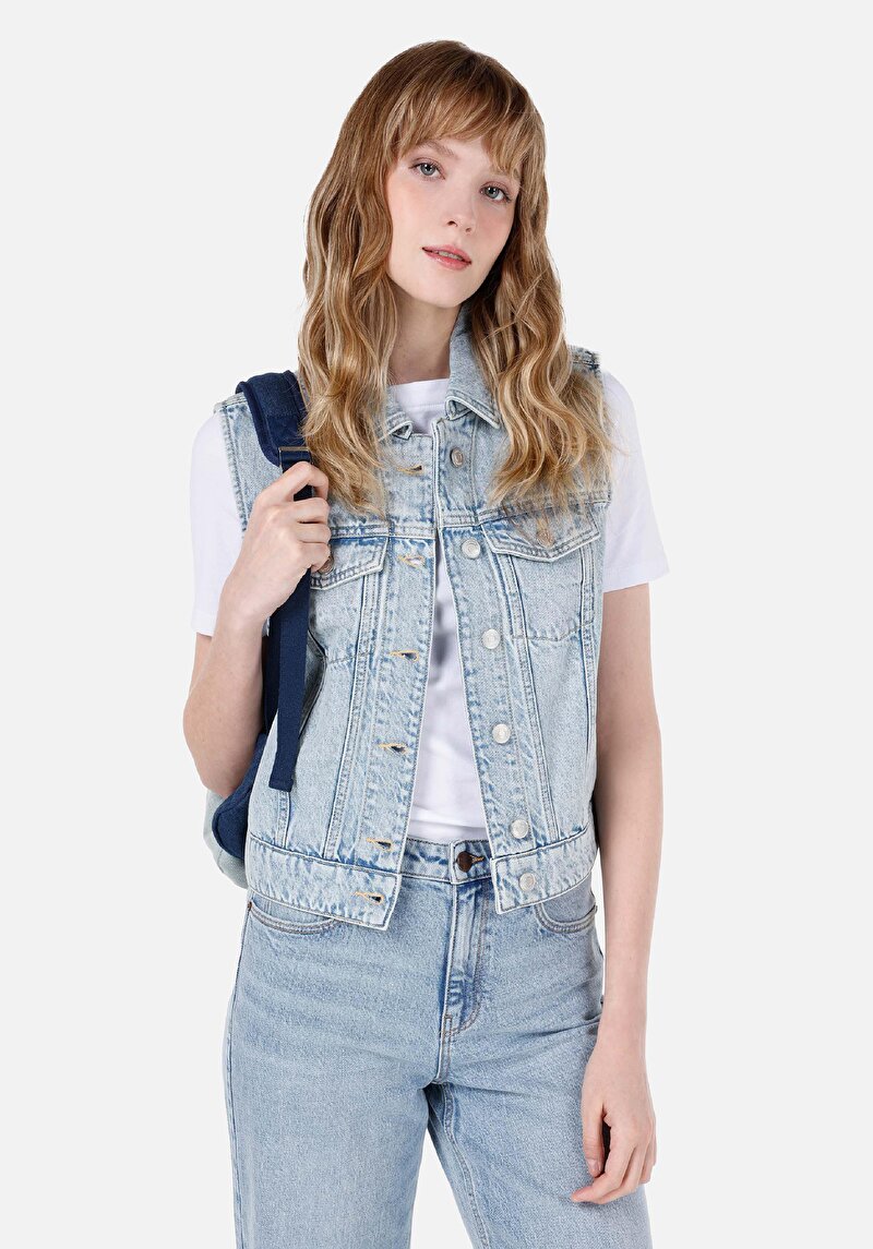 Regular Fit     Kadın Mavi Yelek