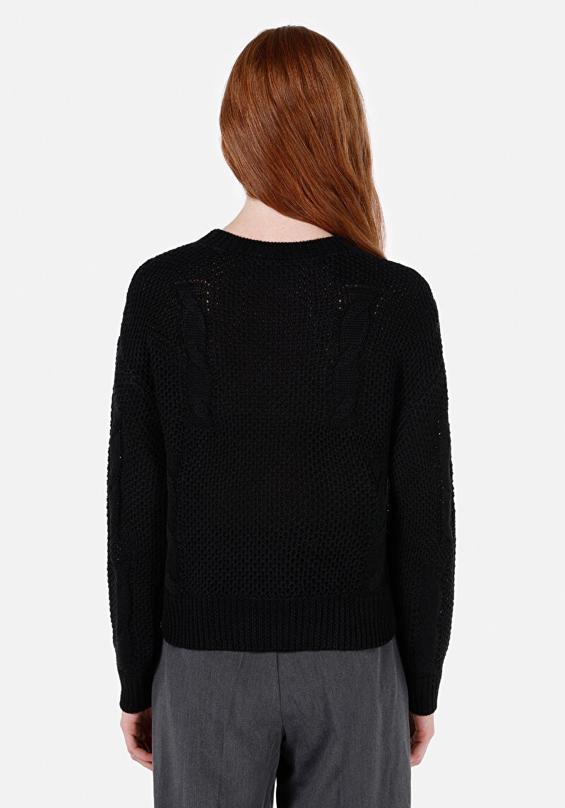 Regular Fit Yuvarlak Yaka Düz Kadın Siyah Kazak