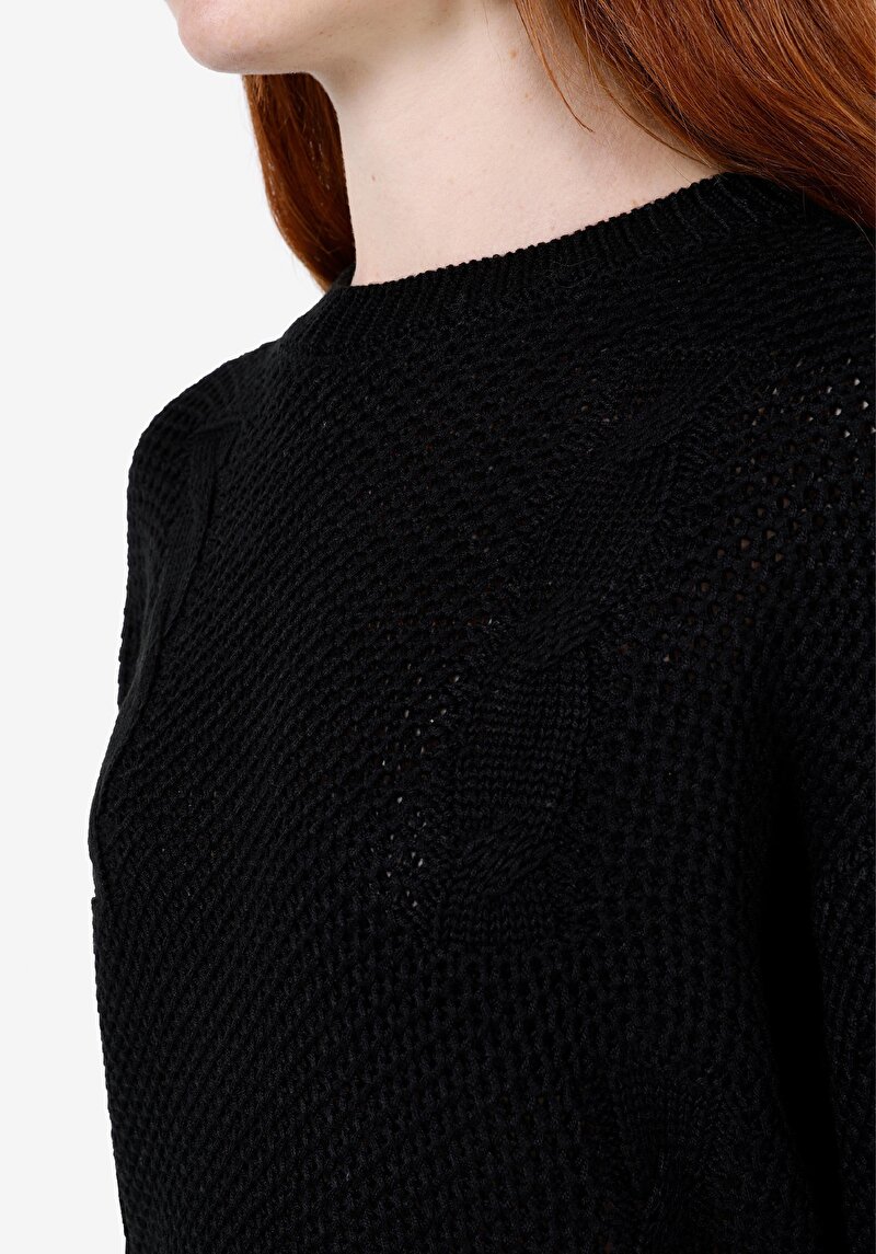 Regular Fit Yuvarlak Yaka Düz Kadın Siyah Kazak