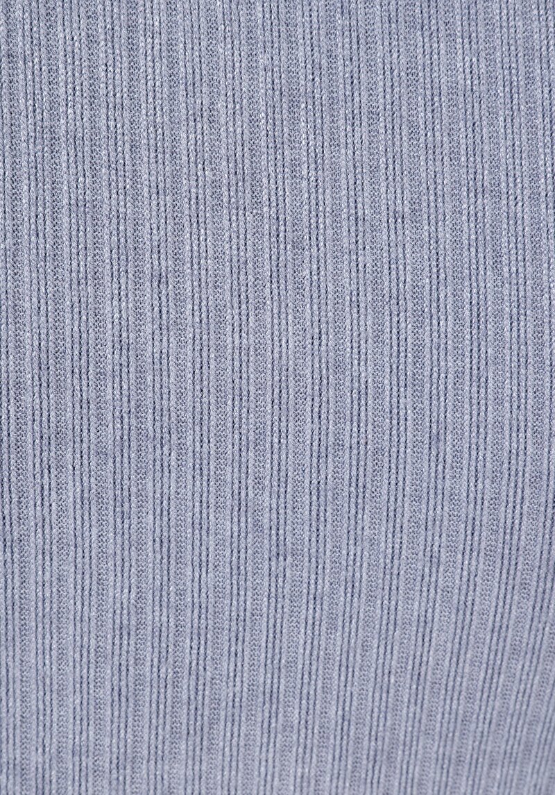 Slim Fit Yuvarlak Yaka Düz Kadın Mavi Uzun Kol Tişört