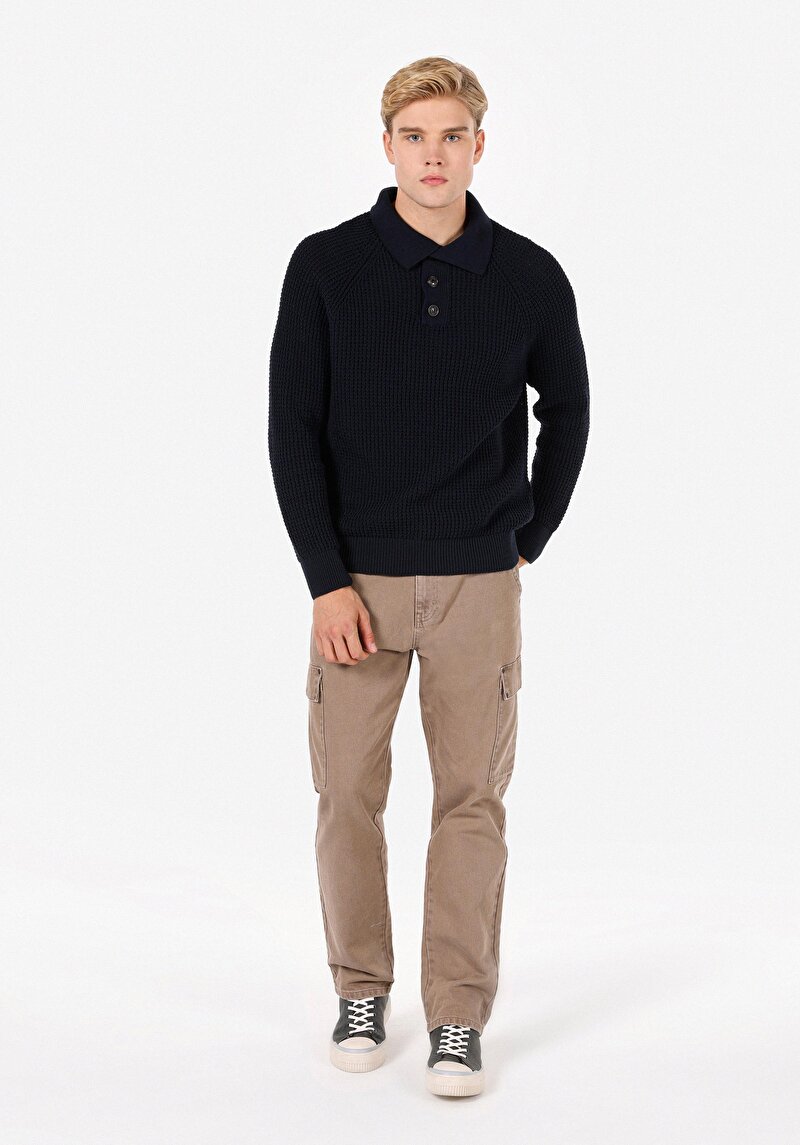 Regular Fit Polo Yaka  Erkek Lacivert Kazak