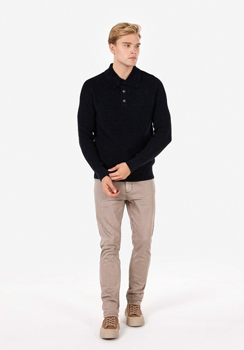 Regular Fit Polo Yaka  Erkek Lacivert Kazak