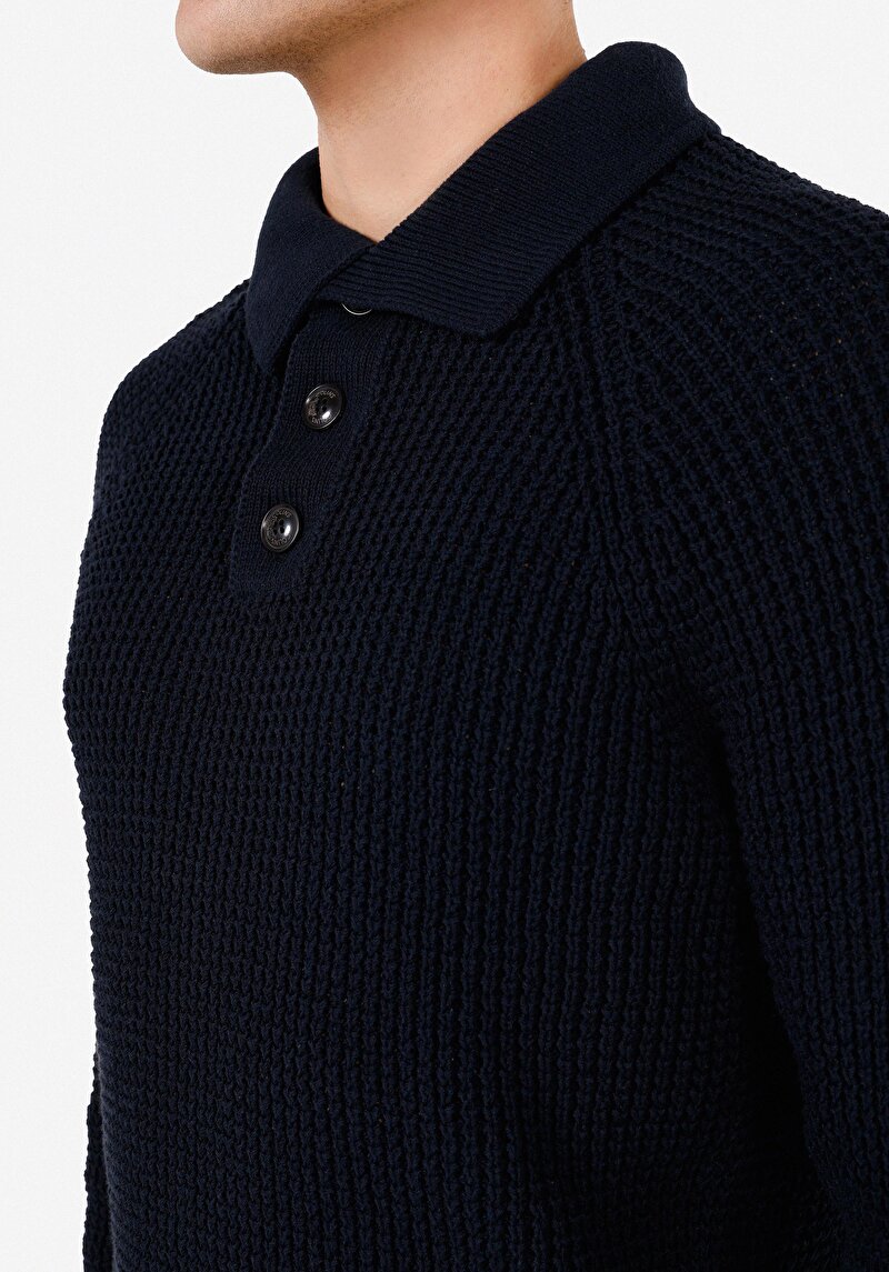 Regular Fit Polo Yaka  Erkek Lacivert Kazak