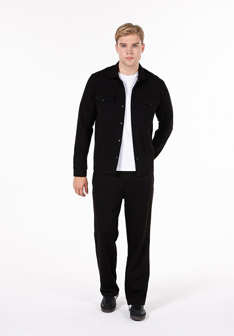 Regular Fit Orta Bel Düz Erkek Siyah Eşofman Altı