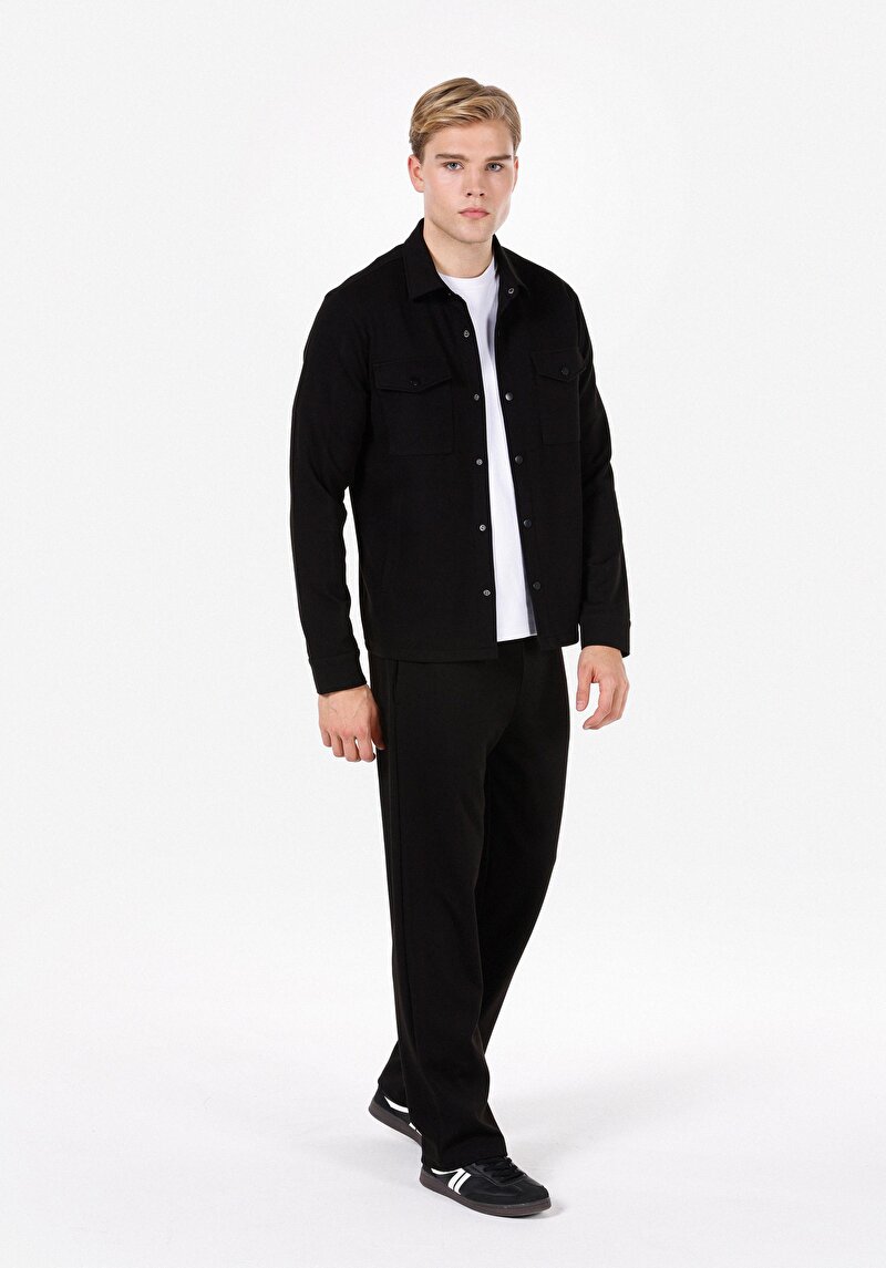 Regular Fit Orta Bel Düz Erkek Siyah Eşofman Altı