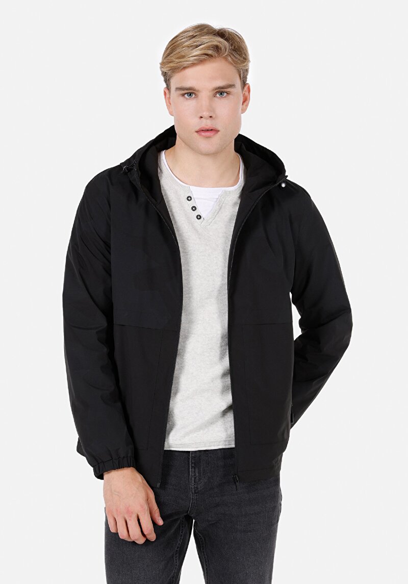 Regular Fit Erkek Siyah Yağmurluk