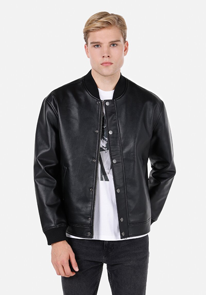 Regular Fit Erkek Siyah Mont Pu