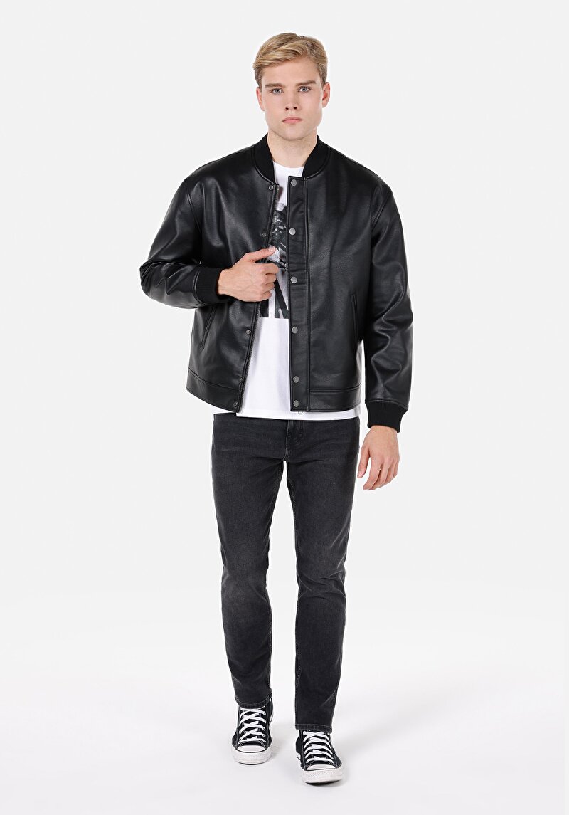 Regular Fit Erkek Siyah Mont Pu