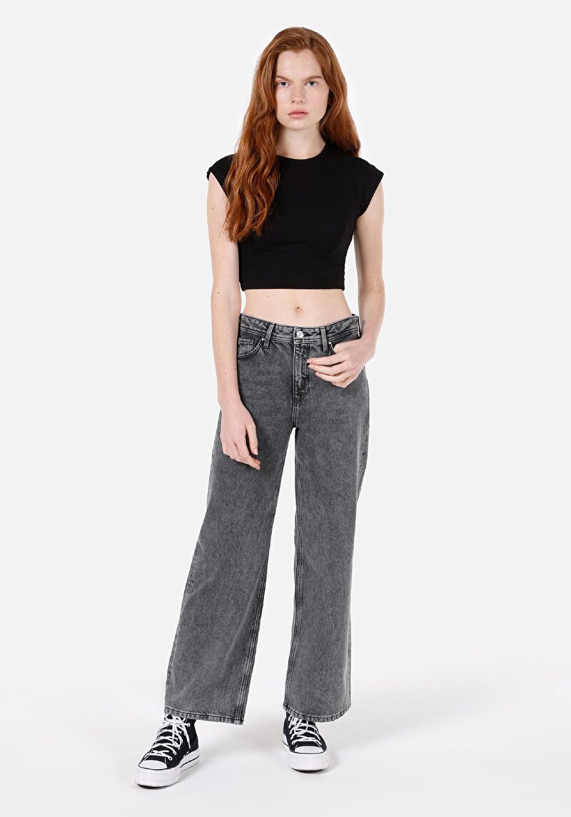 Regular Fit Yüksel Bel Geniş Paça Kadın Denim Jean Pantolon