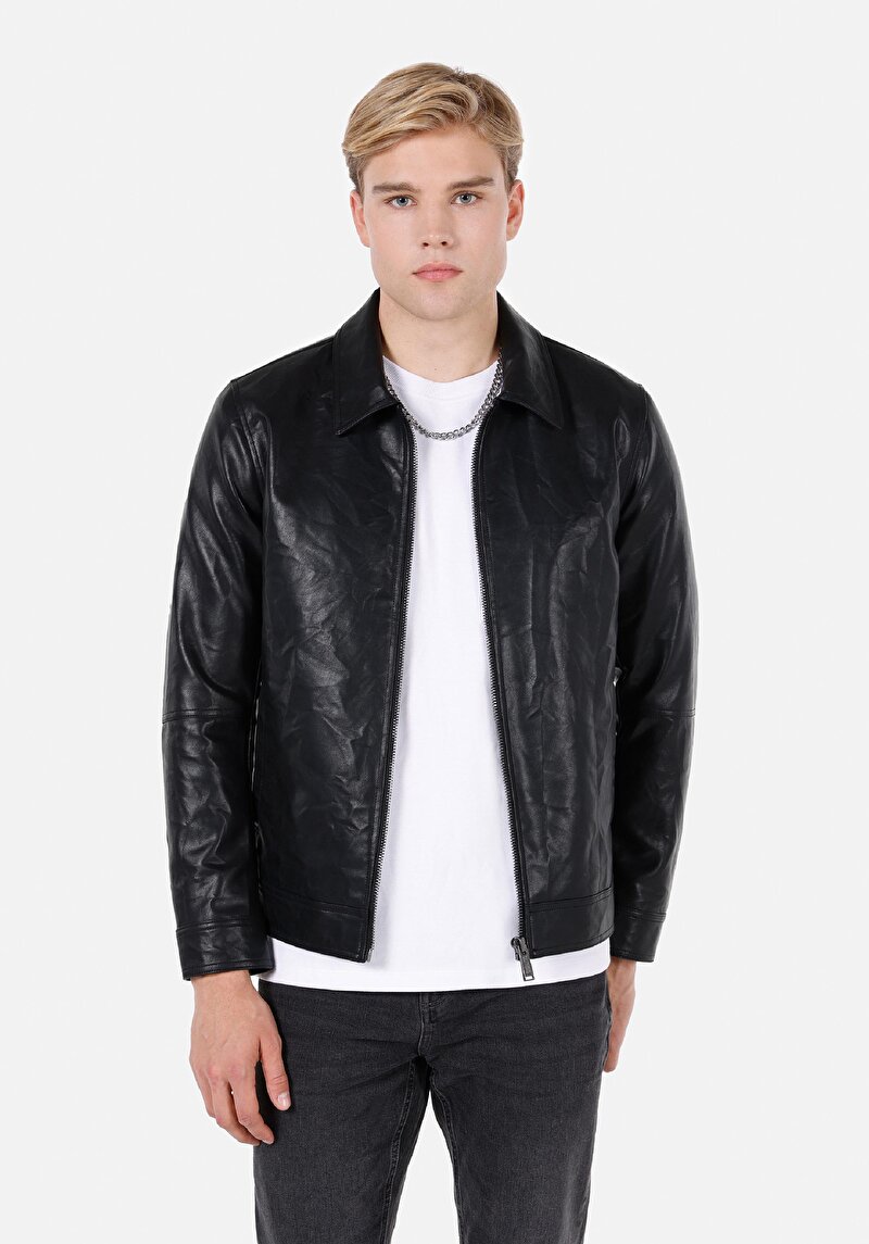 Regular Fit Erkek Siyah Mont Pu