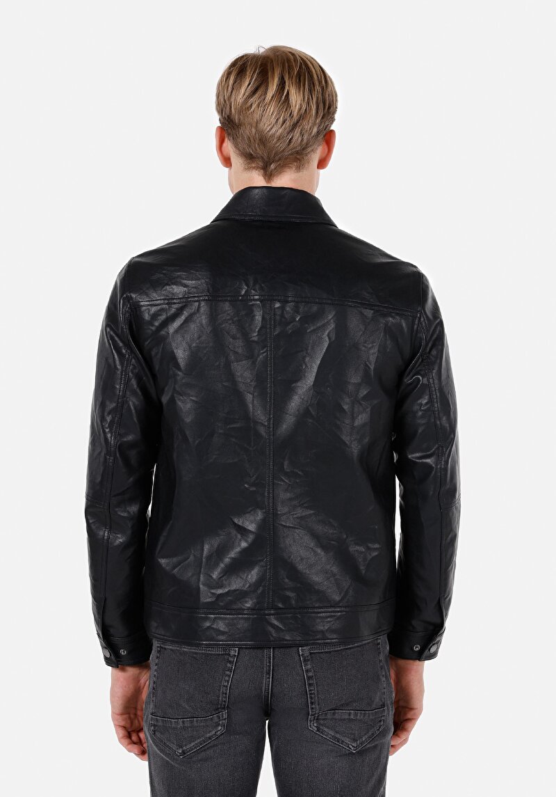 Regular Fit Erkek Siyah Mont Pu