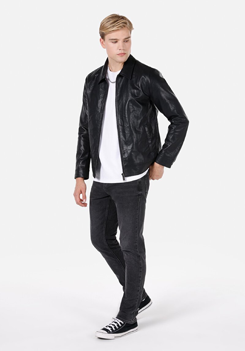 Regular Fit Erkek Siyah Mont Pu