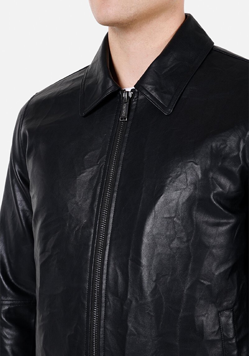 Regular Fit Erkek Siyah Mont Pu