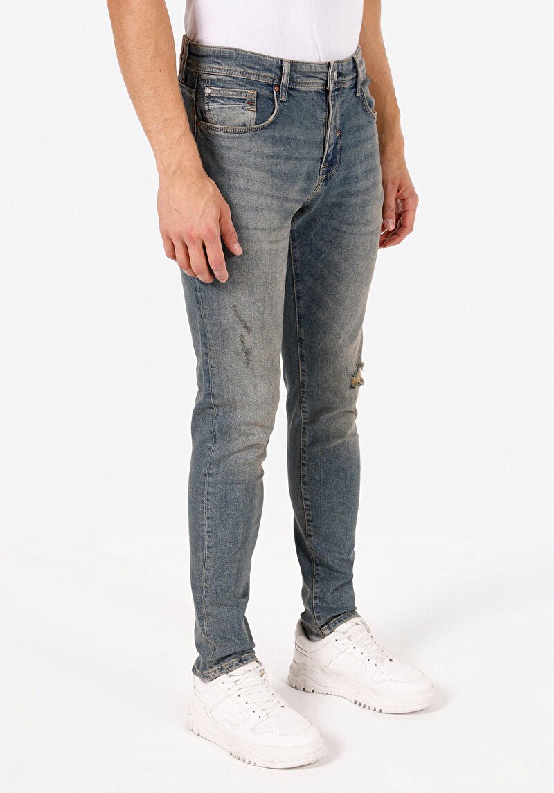 Slim Fit Erkek İndigo Jean Pantolon