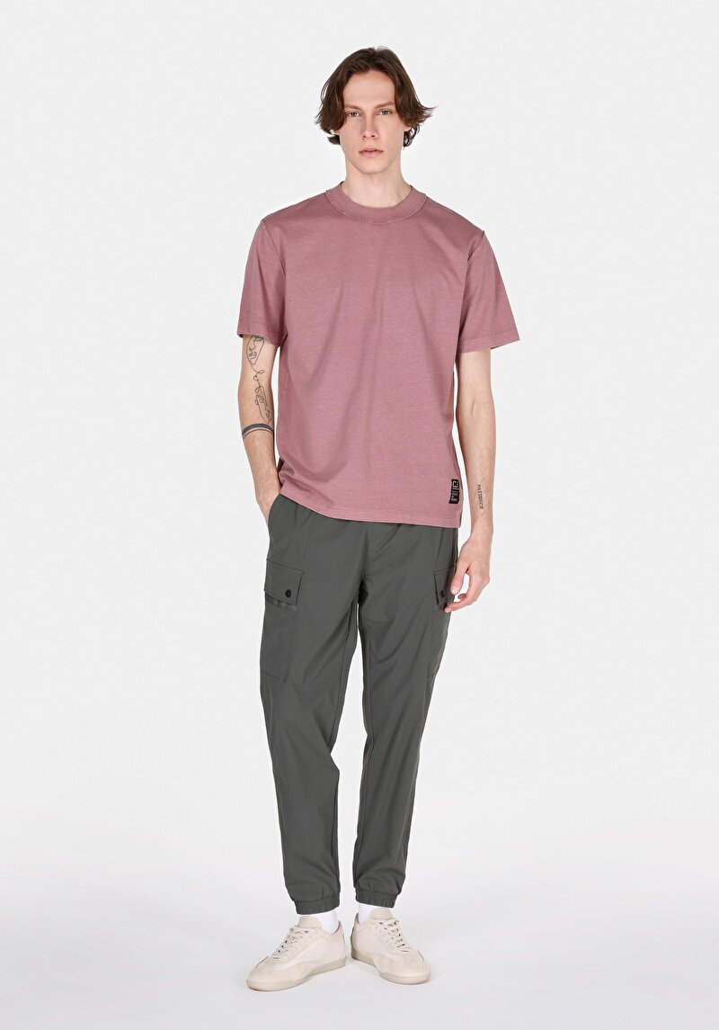 Comfort Fit Yuvarlak Yaka Düz Erkek Pembe Kısa Kol Tişört