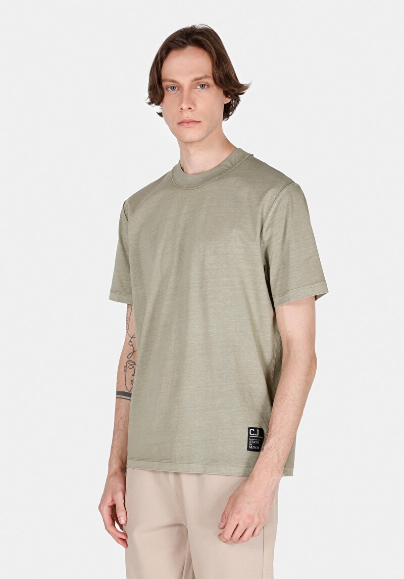 Comfort Fit Yuvarlak Yaka Düz Erkek Yeşil Kısa Kol Tişört