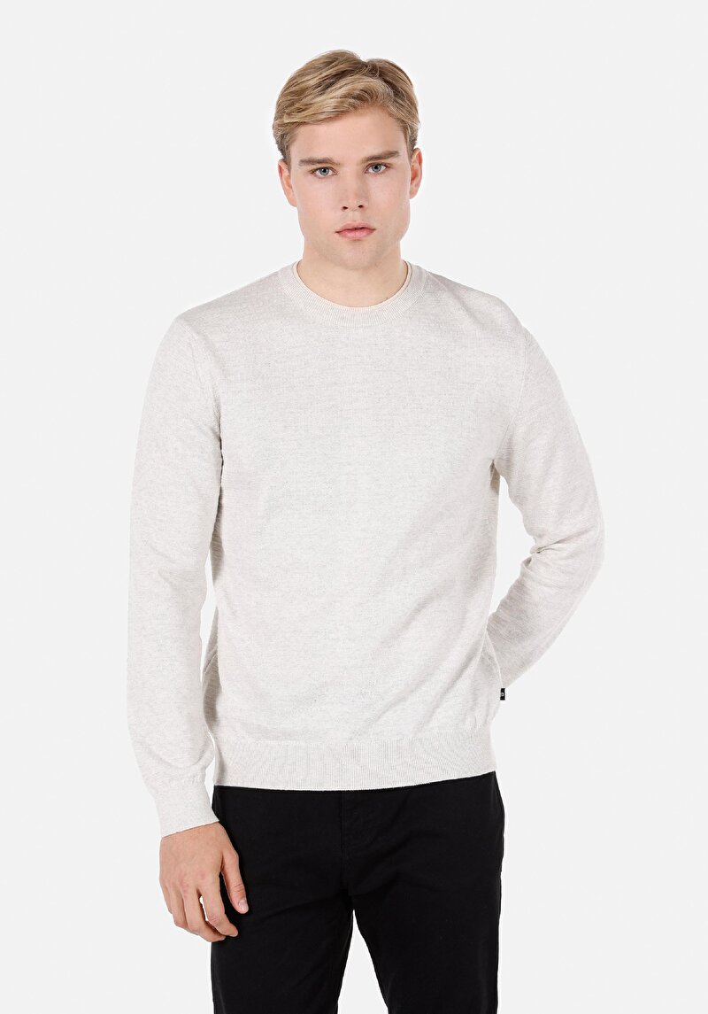 Regular Fit Yuvarlak Yaka Jakarlı Erkek Gri Kazak