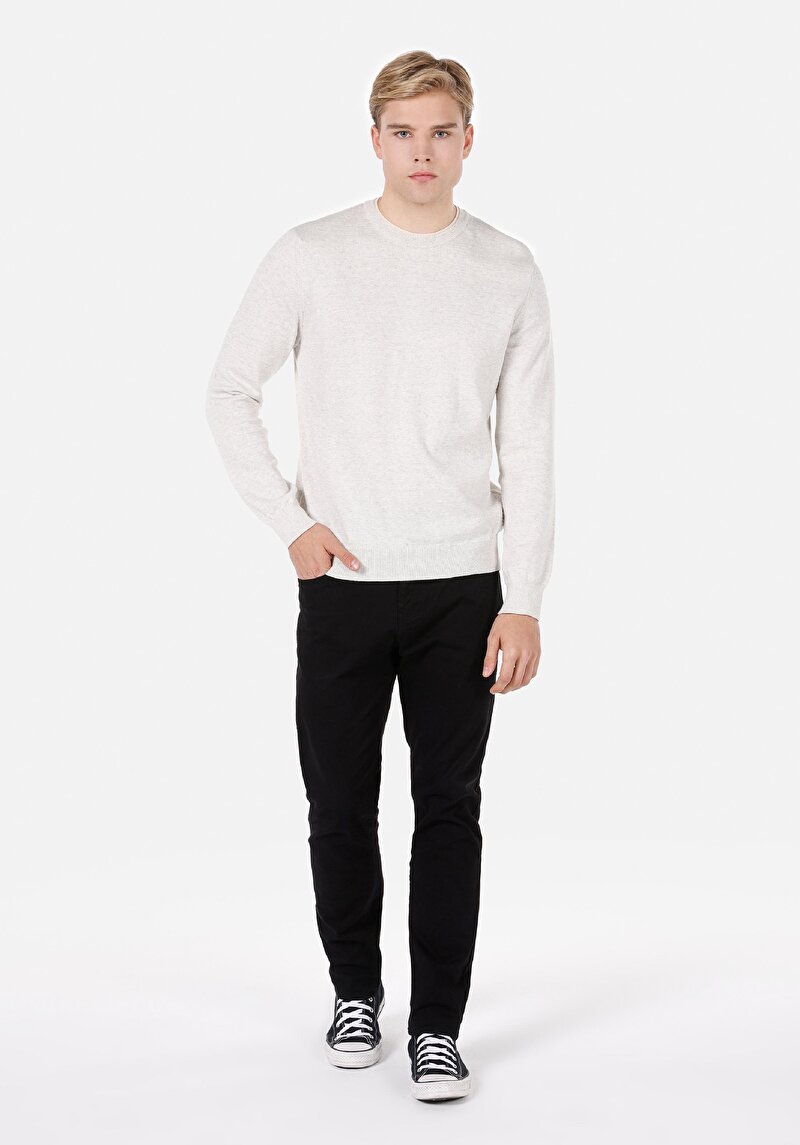 Regular Fit Yuvarlak Yaka Jakarlı Erkek Gri Kazak