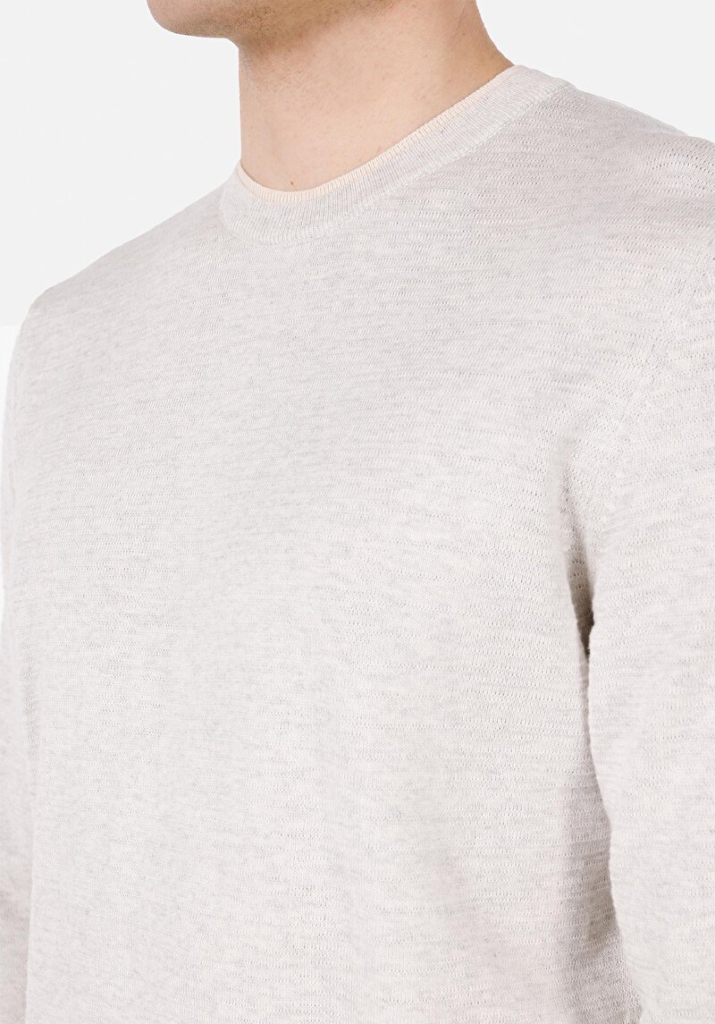 Regular Fit Yuvarlak Yaka Jakarlı Erkek Gri Kazak