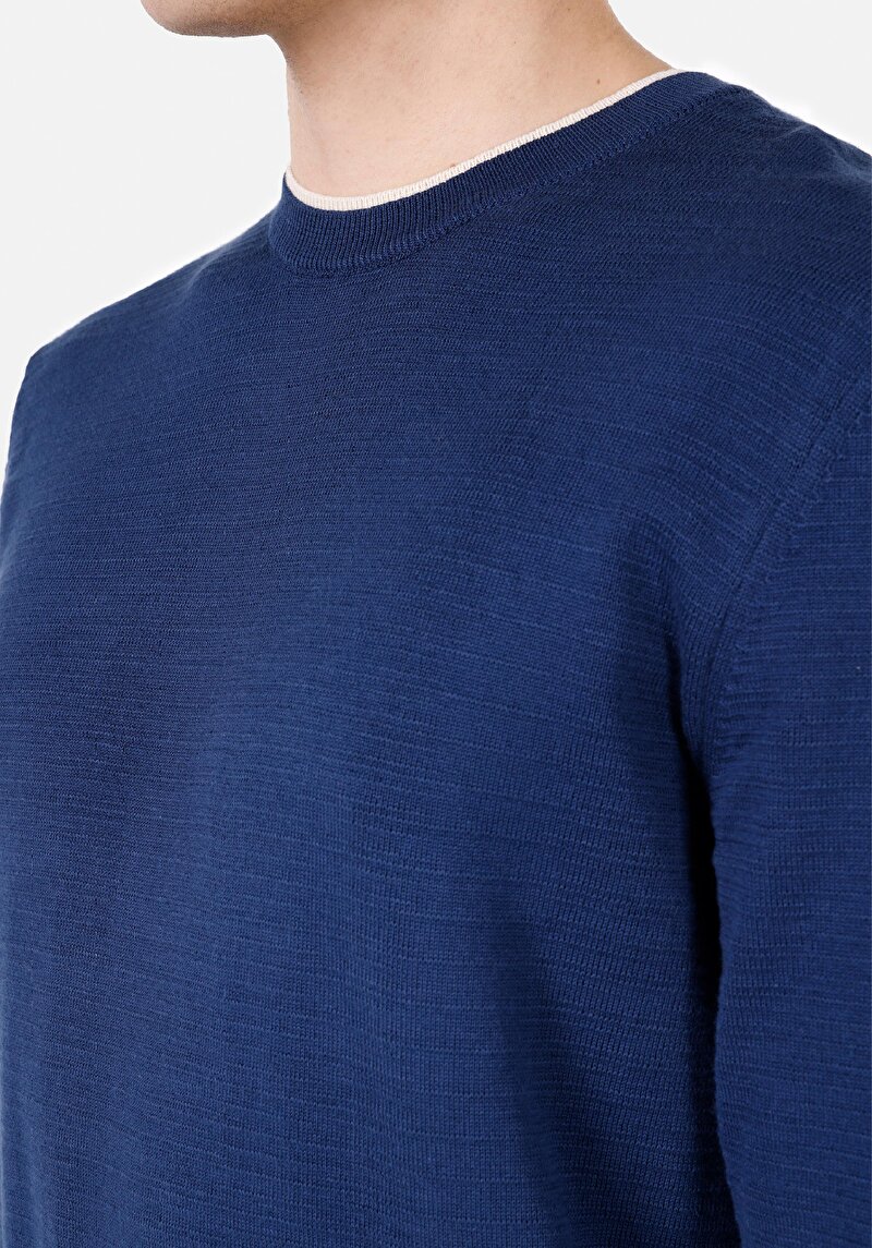 Regular Fit Yuvarlak Yaka Jakarlı Erkek Lacivert Kazak