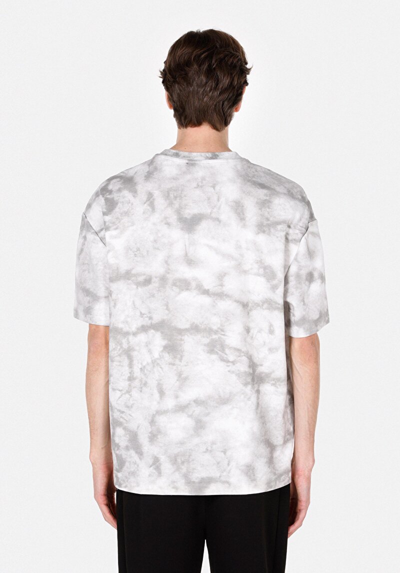 Oversize Fit Yuvarlak Yaka Baskılı Erkek Gri Kısa Kol Tişört