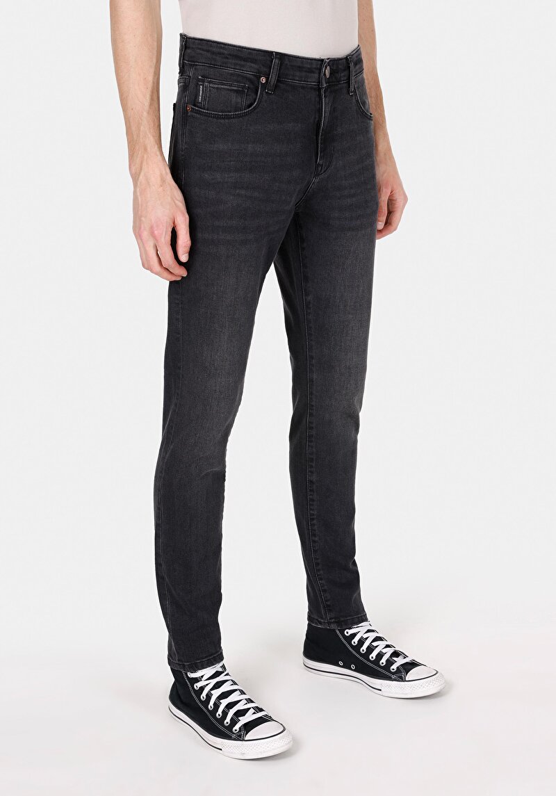 Slim Fit Fermuarlı Erkek Black Black Denim Jean Pantolon