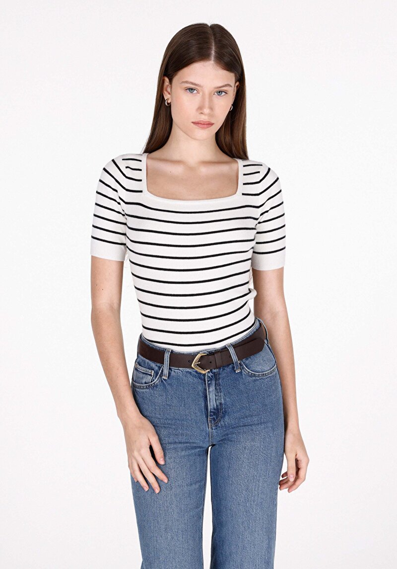 Slim Fit Kadın Beyaz Kazak