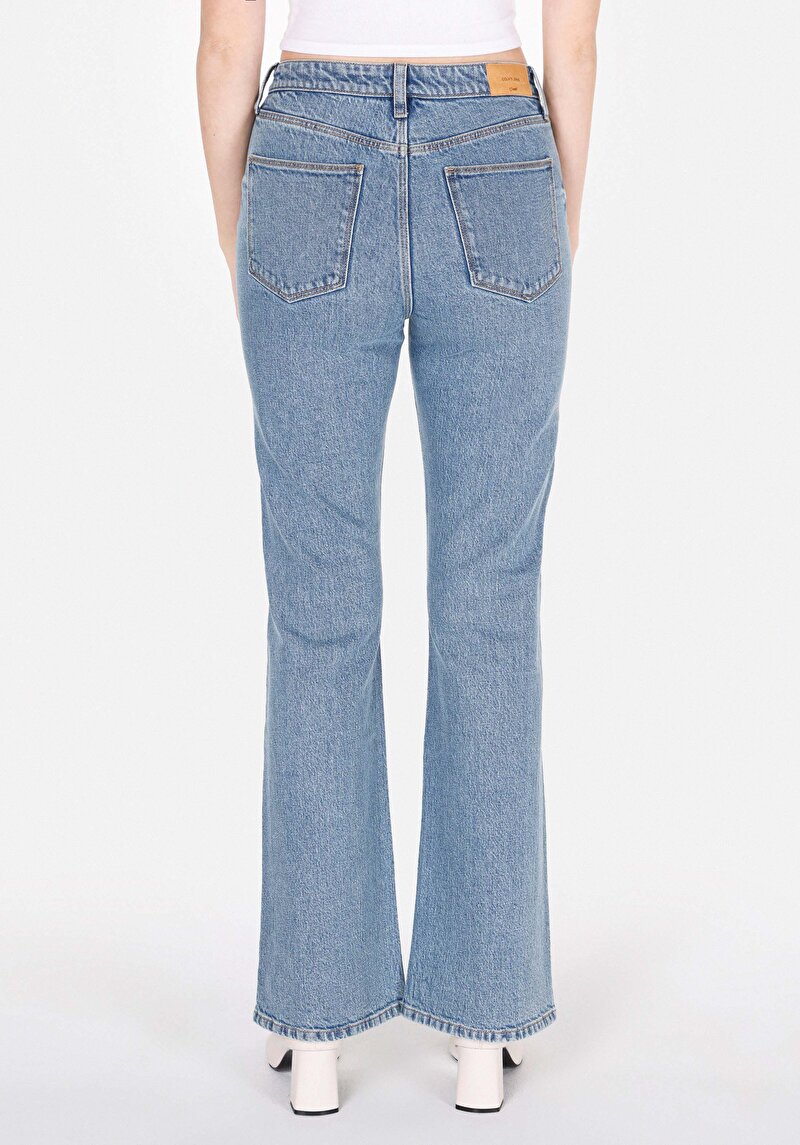 Regular Fit Orta Bel Geniş Paça Kadın Yeşil Jean Pantolon