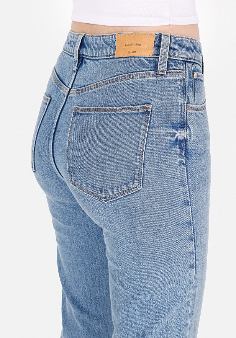 Regular Fit Orta Bel Geniş Paça Kadın Yeşil Jean Pantolon