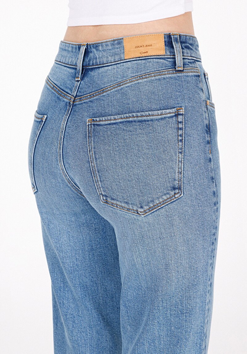 Straight Fit Kadın Light İndigo Denim Jean Fermuarlı Pantolon