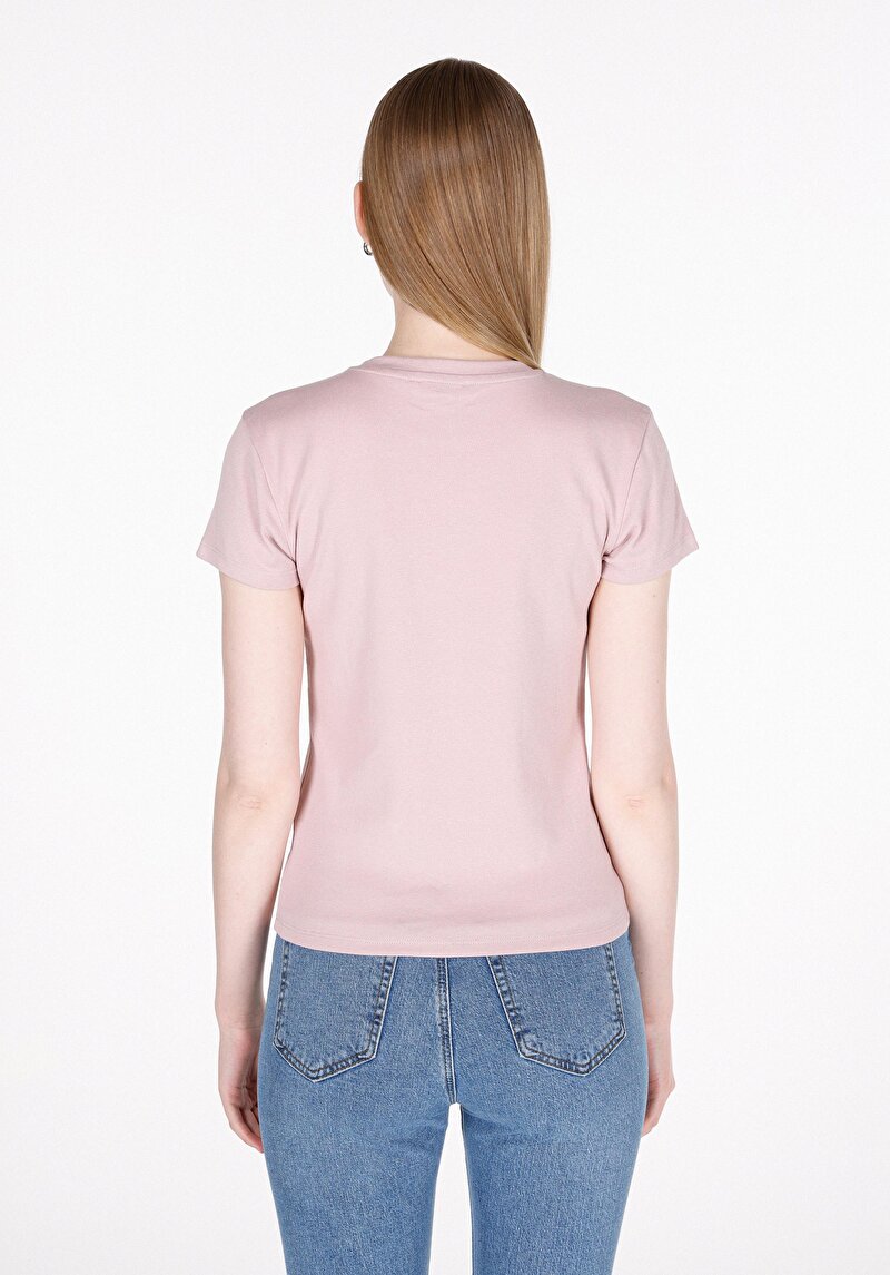 Slim Fit Yuvarlak Yaka Düz Kadın Pembe Kısa Kol Tişört