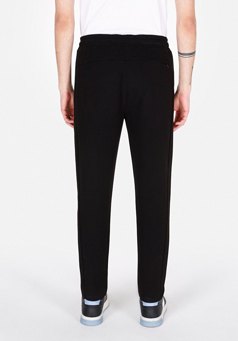 Slim Fit Orta Bel Düz Erkek Siyah Eşofman Altı