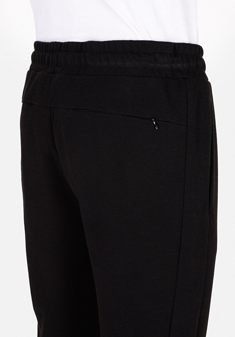 Slim Fit Orta Bel Düz Erkek Siyah Eşofman Altı