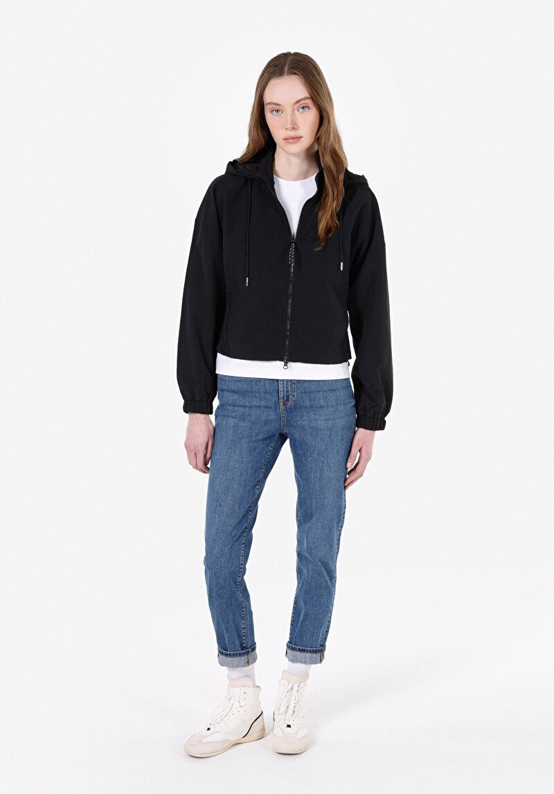 Regular Fit Kadın Siyah Yağmurluk