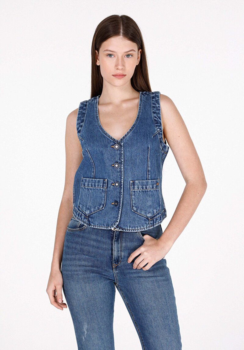 Slim Fit Kadın Mavi Yelek