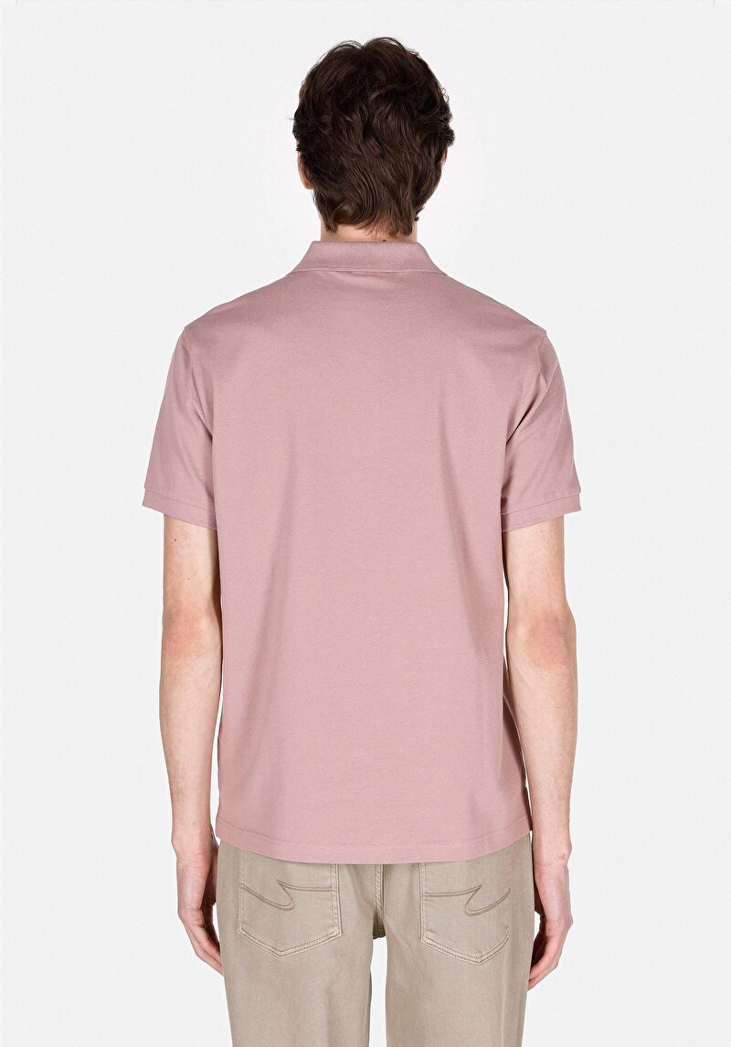 Regular Fit Polo Yaka Düz Erkek Pembe Örme Kısa Kol Tişört