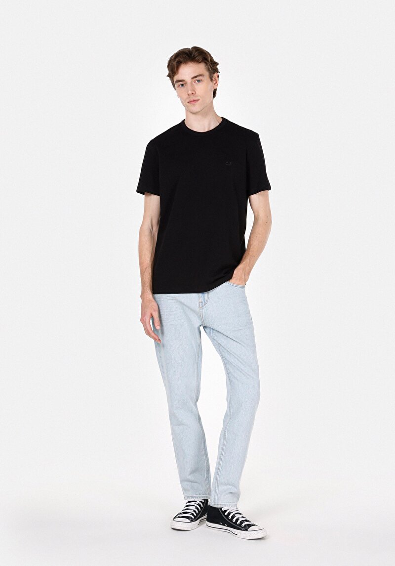 Regular Fit Yuvarlak Yaka Düz Pamuklu Erkek Siyah Kısa Kol Tişört