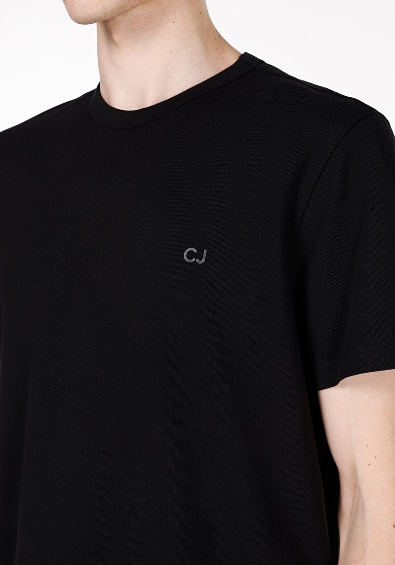 Regular Fit Yuvarlak Yaka Düz Pamuklu Erkek Siyah Kısa Kol Tişört
