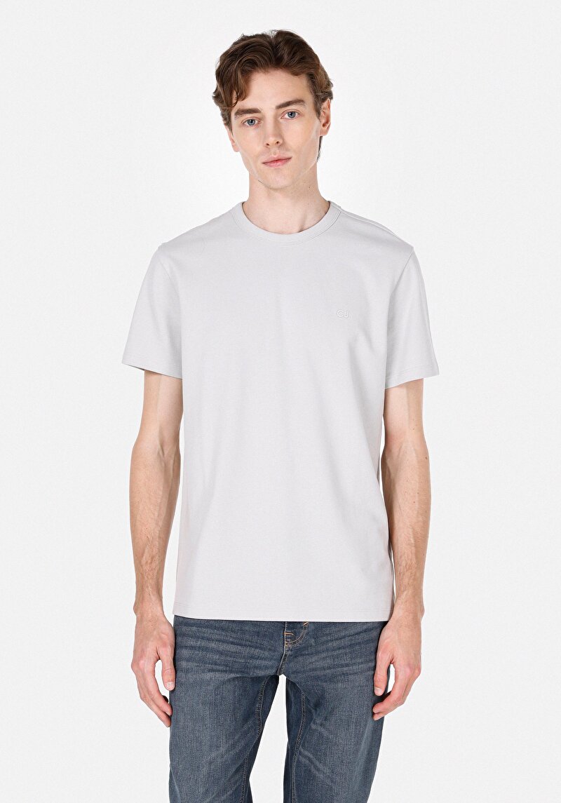 Pamuklu Regular Fit Yuvarlak Yaka Düz Erkek Gri Kısa Kol Tişört